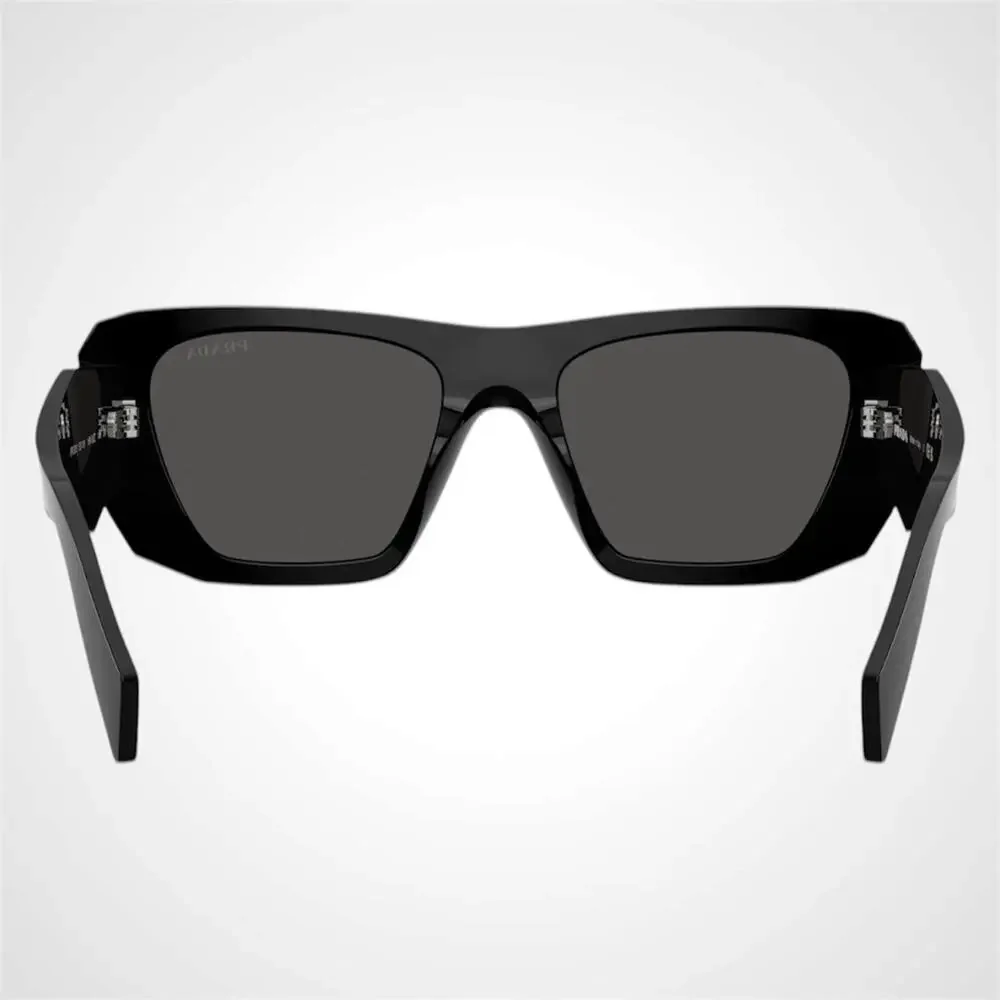 New PRADA Sunglasses Black 53mm Silver Symbole Logo Square Oversized Grey Lens - Picture 4 of 5